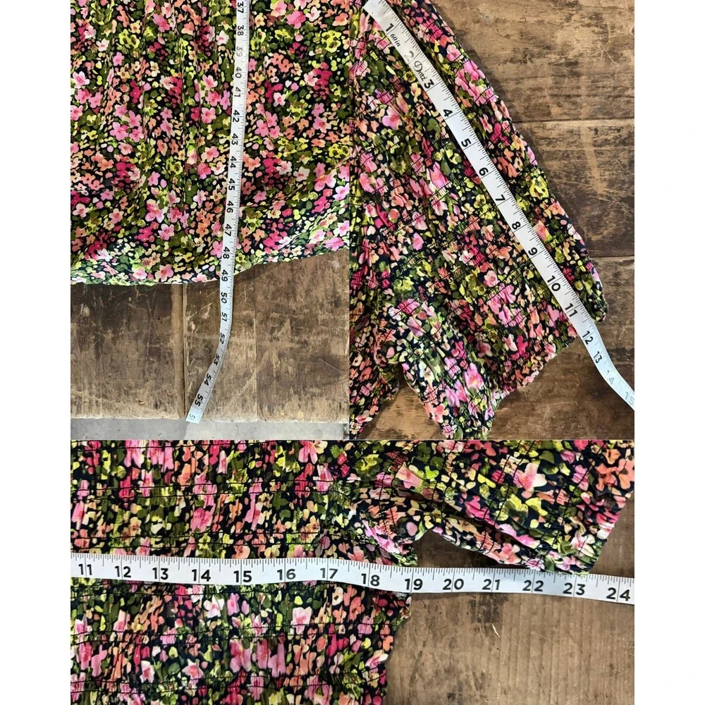 Crown & Ivy Floral Smocked Tiered Maxi Dress Pink Green Cotton Short Sleeve XXL - Picture 9 of 9